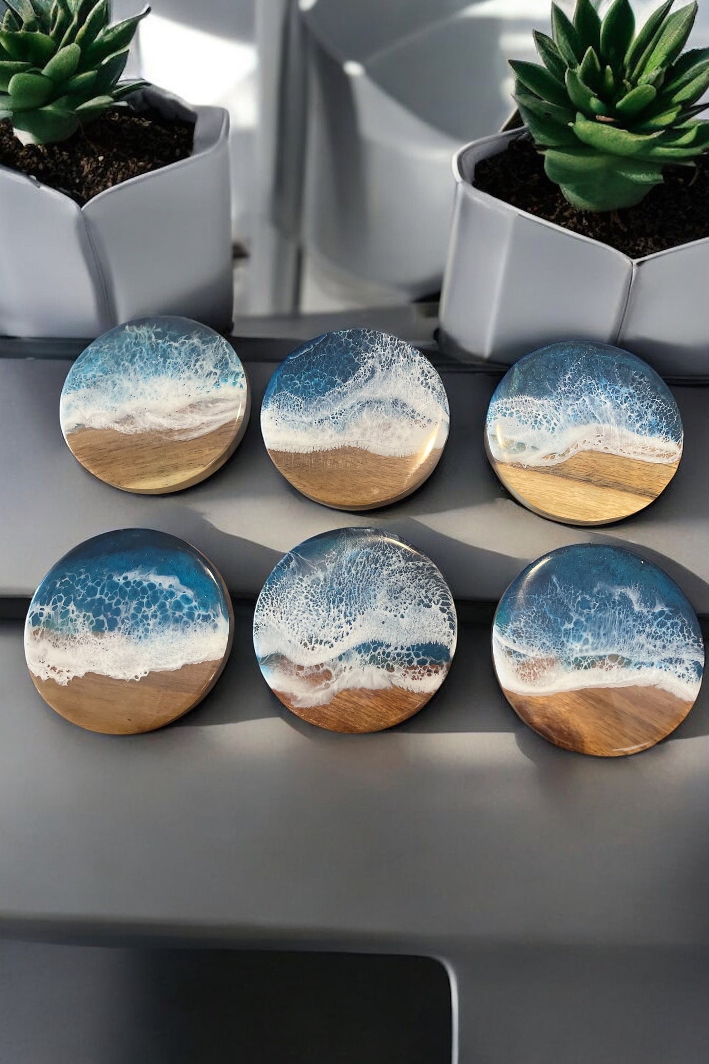 Wooden Coasters with Beach Resin ~ Gorgeous Ocean Waves ~ Beach Decor ~ Handmade Unique Birthday, Wedding, Gift For Her