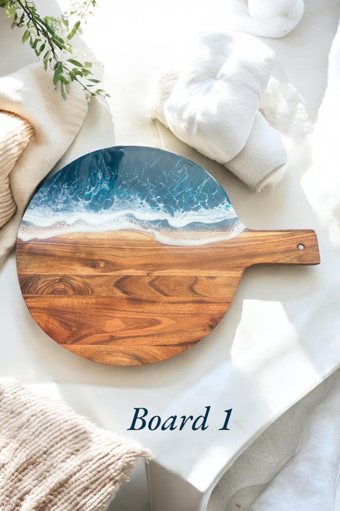 Ocean Resin Art Board, Serving Platter, Paddle, Personalised Gift, Engraved Charcuterie Chopping Board