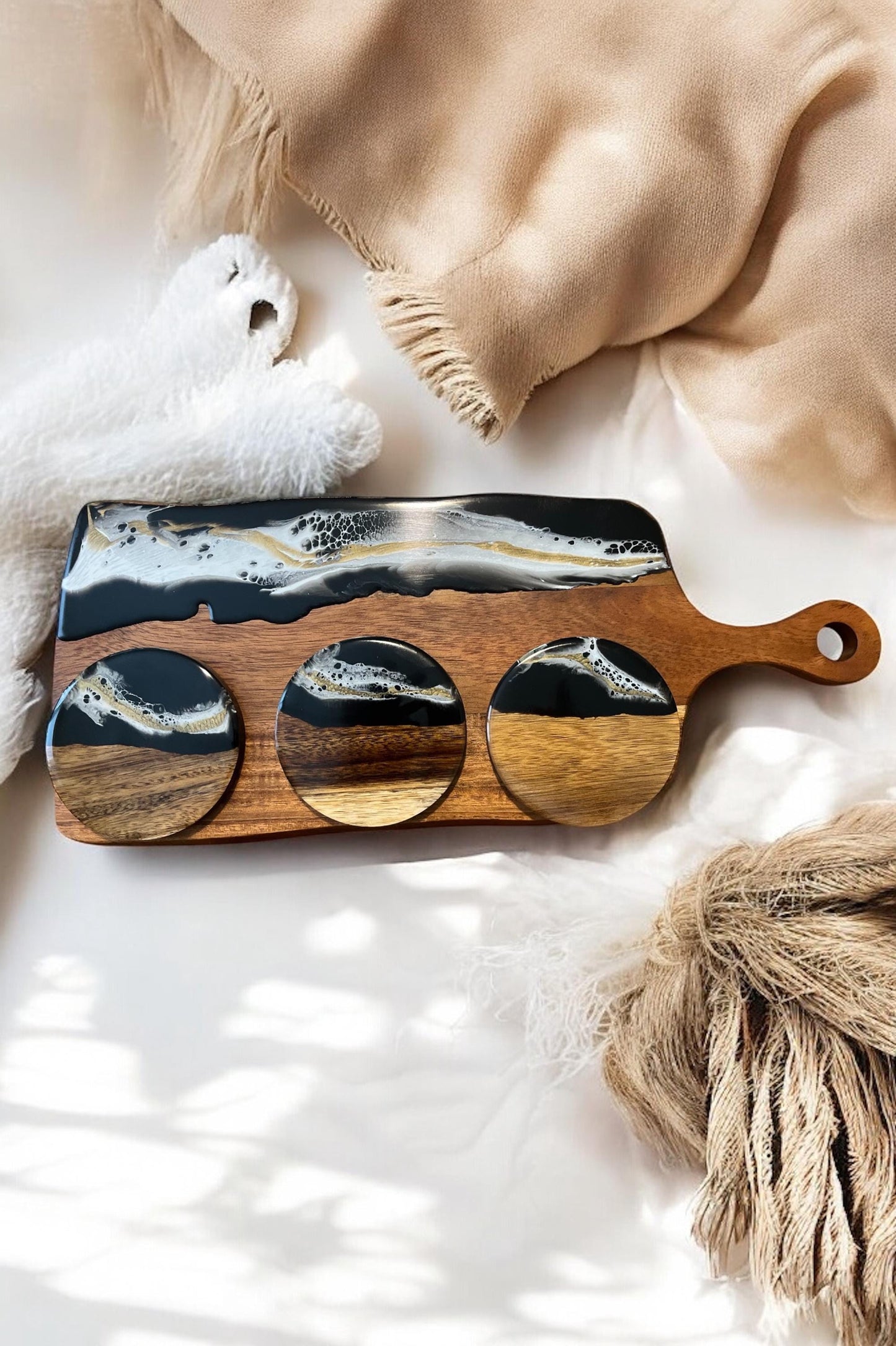 Black & Gold Resin Art Board, Serving Platter, Personalised Gift, Engraved Charcuterie Chopping Board. Gift For Her
