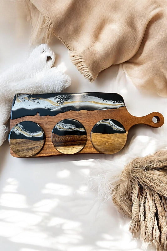 Black & Gold Resin Art Board, Serving Platter, Personalised Gift, Engraved Charcuterie Chopping Board. Gift For Her