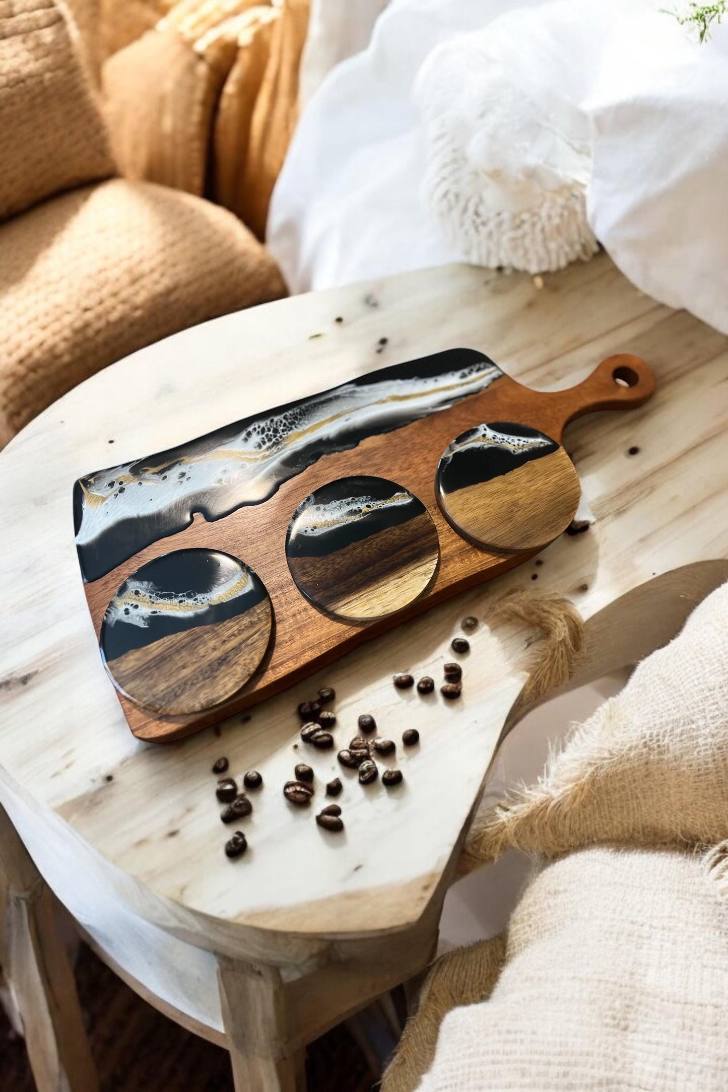 Black & Gold Resin Art Board, Serving Platter, Personalised Gift, Engraved Charcuterie Chopping Board. Gift For Her