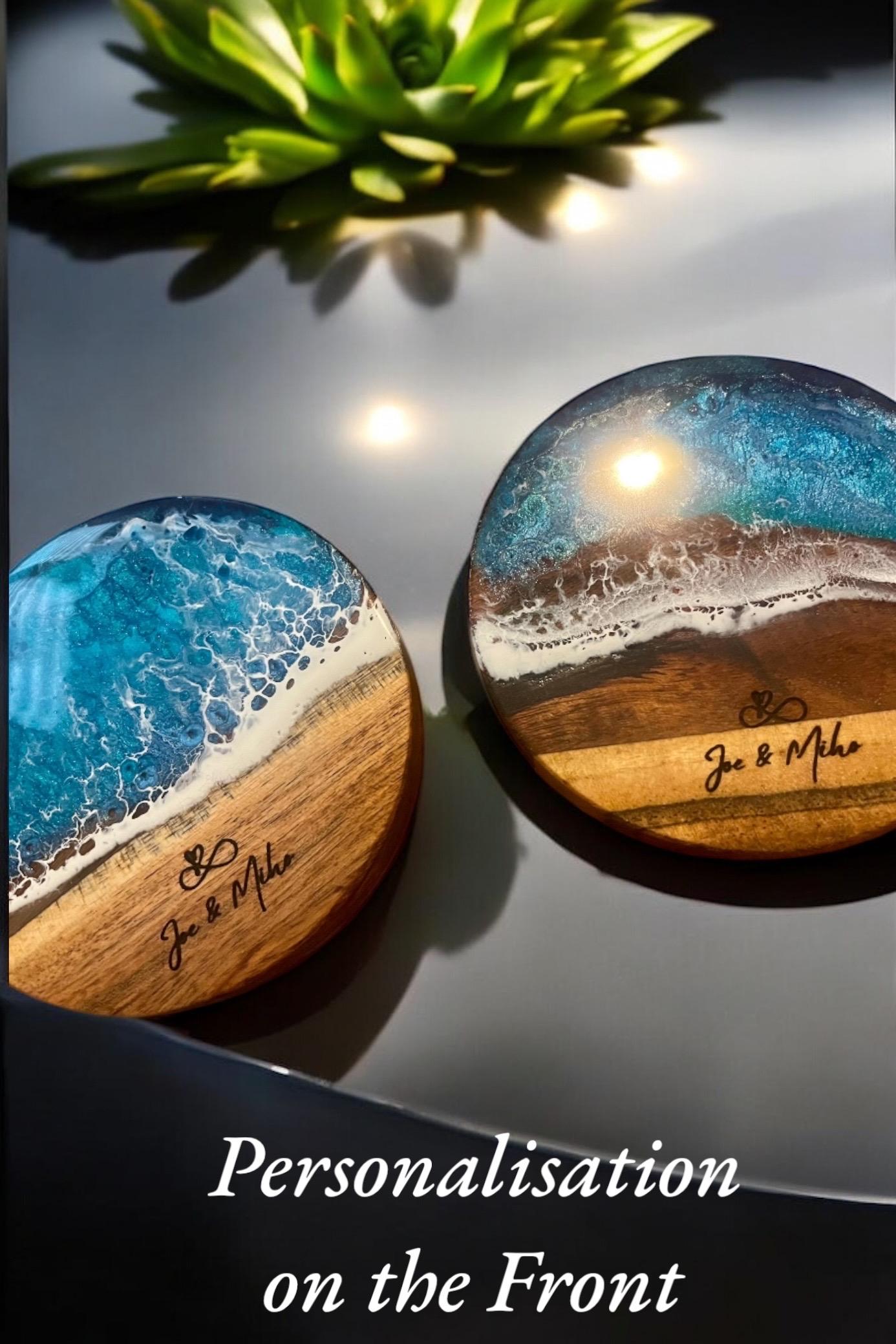 Personalised Wooden Ocean Resin Coasters ~ Hamptons Beach Waves ~ Handmade Beach Decor Gift ~ Birthday’s, Weddings, Mother's Day Present
