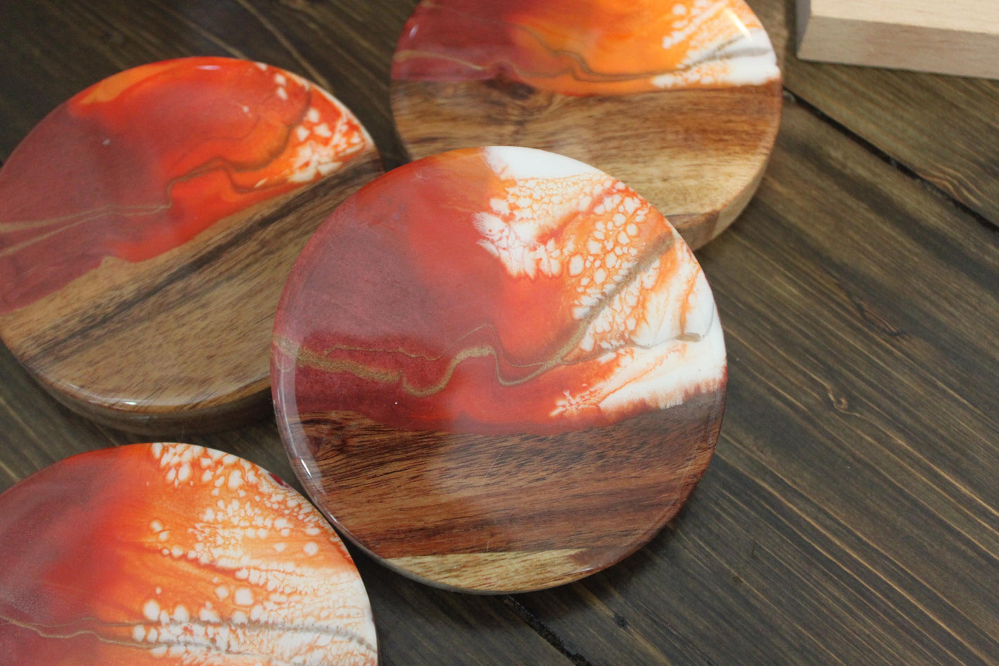 Personalised Set Red - Gold Wooden Coasters & Board ~ Handmade Decor ~ Perfect Customised Gift for Birthday’s, Weddings, Gift For Her