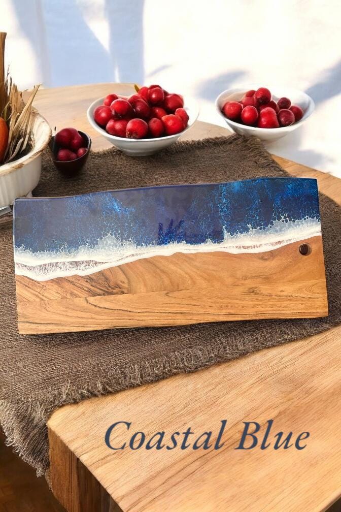 Gift for the Beach Lover, Ocean Resin Charcuterie Board, Unique Gift for Wedding, Coastal Anniversary Gift- Beach Decor Chopping Board
