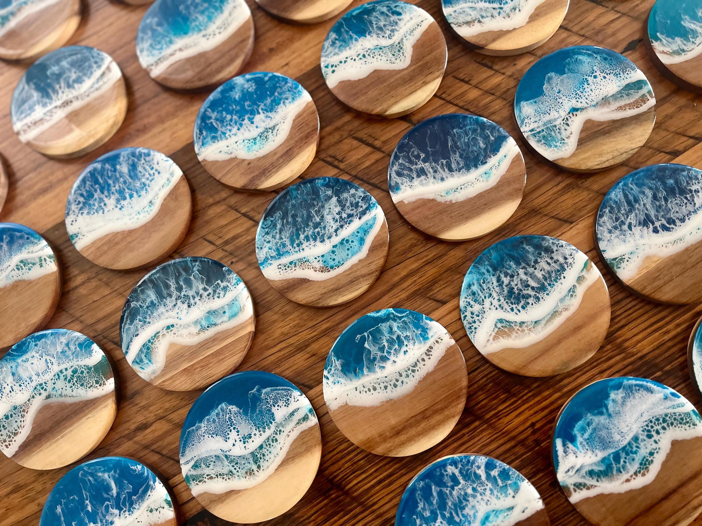 Wooden Coasters with Beach Resin ~ Gorgeous Ocean Waves ~ Beach Decor ~ Handmade Unique Birthday, Wedding, Gift For Her
