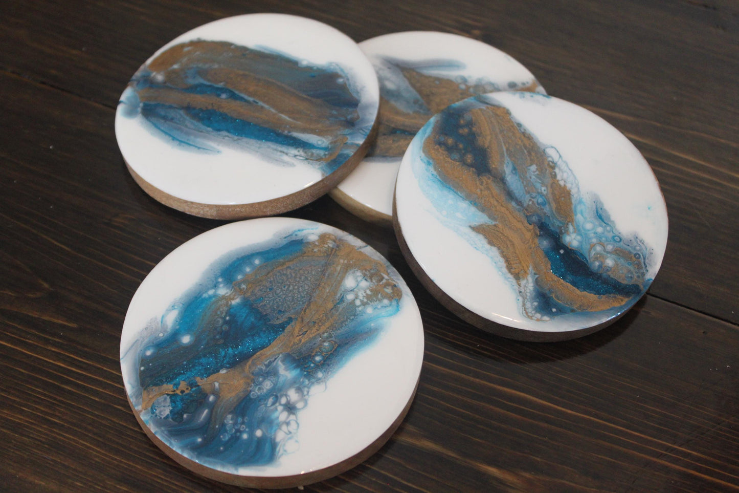 Personalised Wooden Coasters with Epoxy Resin ~ Gorgeous Handmade Abstract Art Decor ~ Unique Gift for Birthday, Wedding, Gift For Her