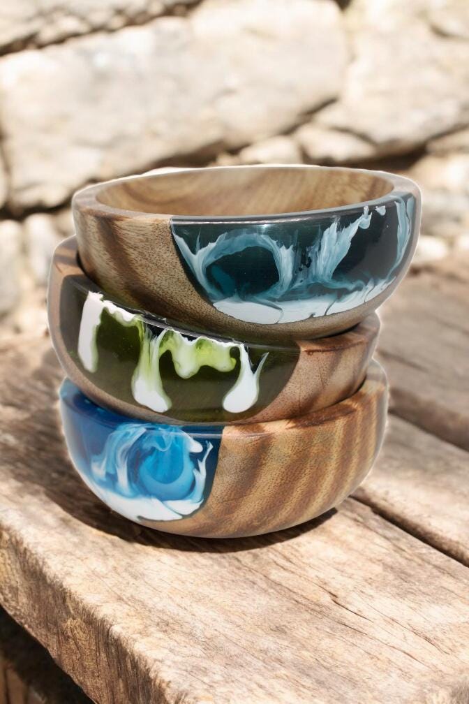 Wooden Dip Bowl, Resin and Wood Decorative Bowl, Small Ring Dish, Handmade Trinket Bowl, Ocean Bowl, Epoxy Resin Ring Dish, Gift For Her