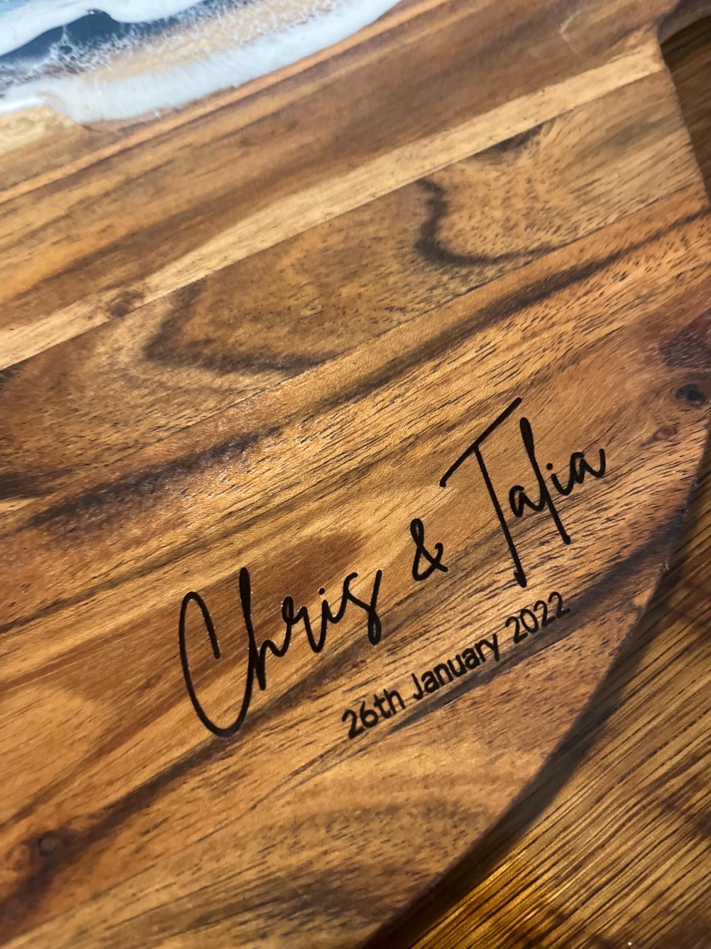 Large Ocean Resin Board, Serving Platter, Personalised Gift, Engraved Charcuterie Chopping Board-  Engagement, Wedding, Anniversay Gift-