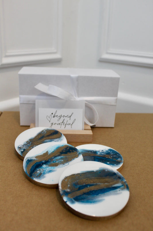 Personalised Wooden Coasters with Epoxy Resin ~ Gorgeous Handmade Abstract Art  Decor ~ Unique Gift for Birthday, Wedding, Gift For Her